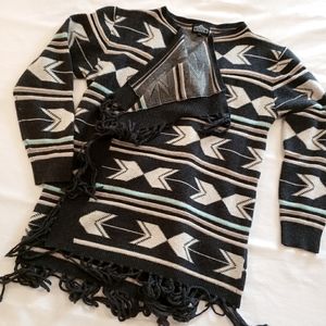 Open front cowboy blanket sweater with fringe